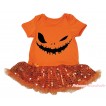 Halloween Orange Baby Bodysuit Bling Orange Sequins Pettiskirt & Ghost Face Print JS4662